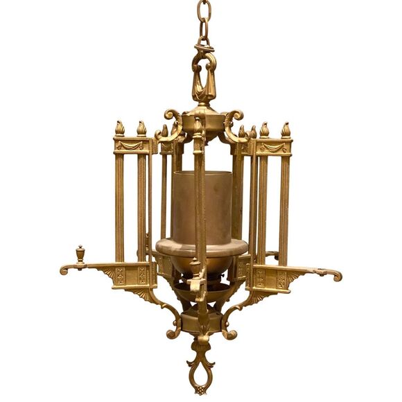 Antique Other - Antique Art Deco Bronze Gothic Church Lantern Light Pendant Fixture